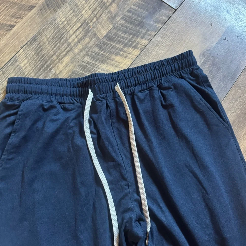 Men's Dark Blue Elastic Waist Jogger Pants with Drawstring